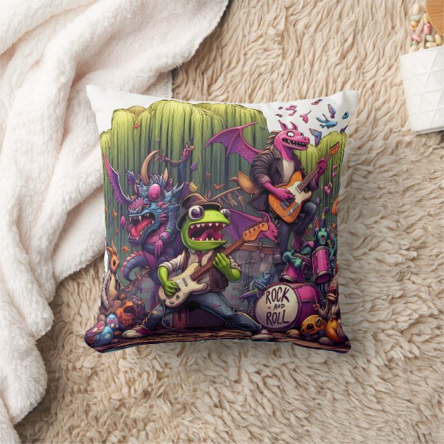 Rock Performance With Fantasy Creatures Throw Pillow (Blanket)