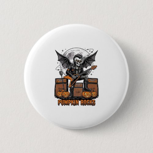 Rock Pumpkin Skull Vintage Engraving Halloween Shi Button