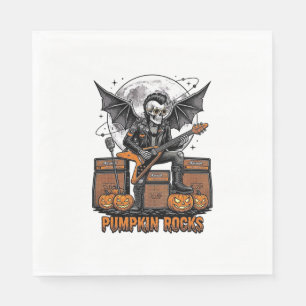 Rock Pumpkin Skull Vintage Engraving Halloween Shi Napkins