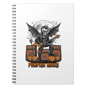 Rock Pumpkin Skull Vintage Engraving Halloween Shi Notebook