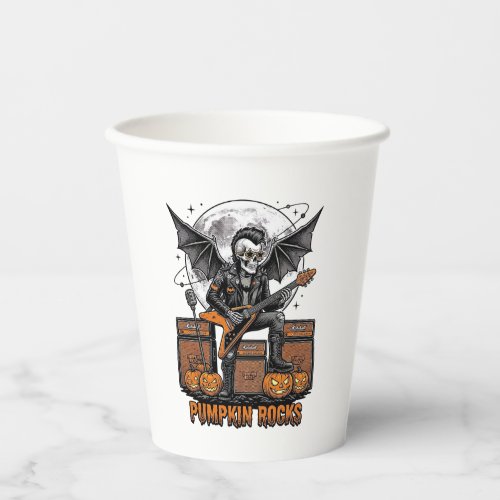 Rock Pumpkin Skull Vintage Engraving Halloween Shi Paper Cups