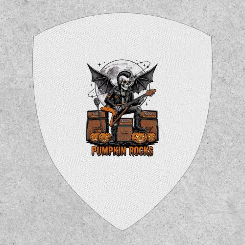 Rock Pumpkin Skull Vintage Engraving Halloween Shi Patch