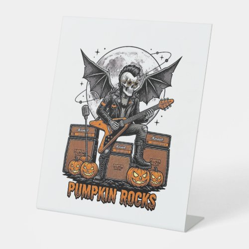 Rock Pumpkin Skull Vintage Engraving Halloween Shi Pedestal Sign