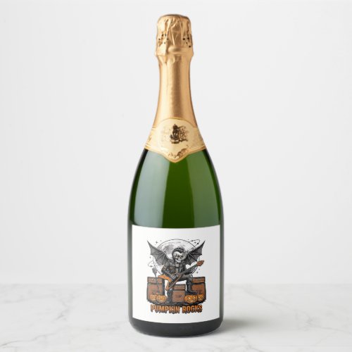 Rock Pumpkin Skull Vintage Engraving Halloween Shi Sparkling Wine Label