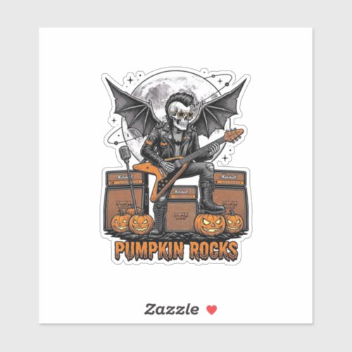 Rock Pumpkin Skull Vintage Engraving Halloween Shi Sticker