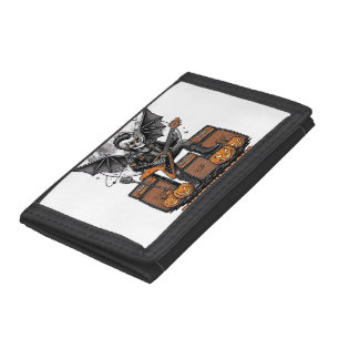Rock Pumpkin Skull Vintage Engraving Halloween Shi Tri-fold Wallet