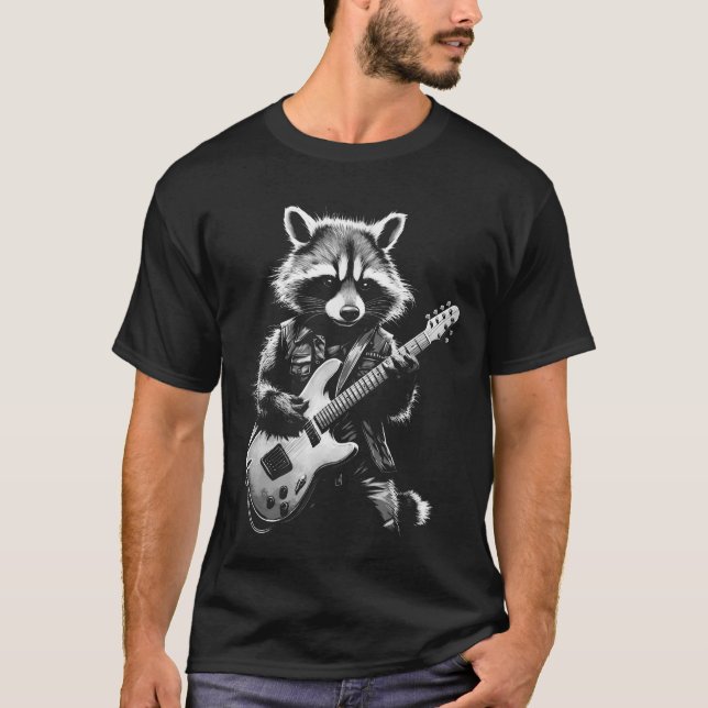 Rock Raccoon Playing Guitar Guitar Raccoon  T-Shirt (Front)