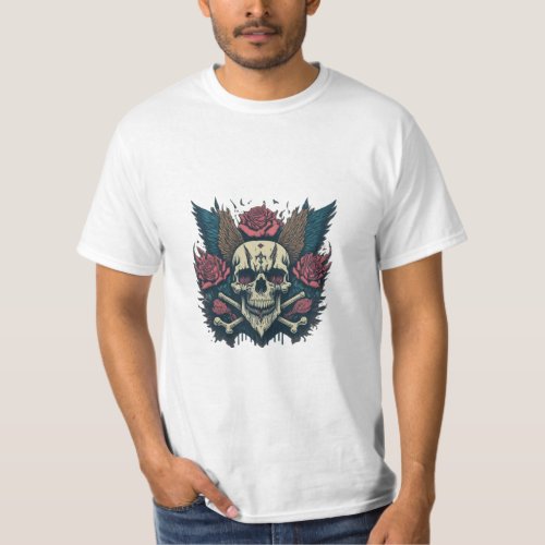 Rock  Rebel Skull  Crossbones Merchandise Stic T_Shirt