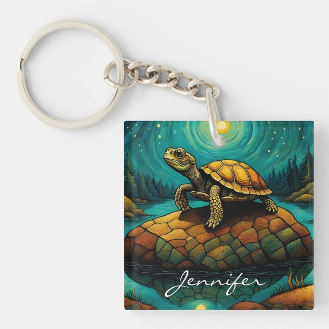Rock River Nature Turtle Name Keychain (Front)