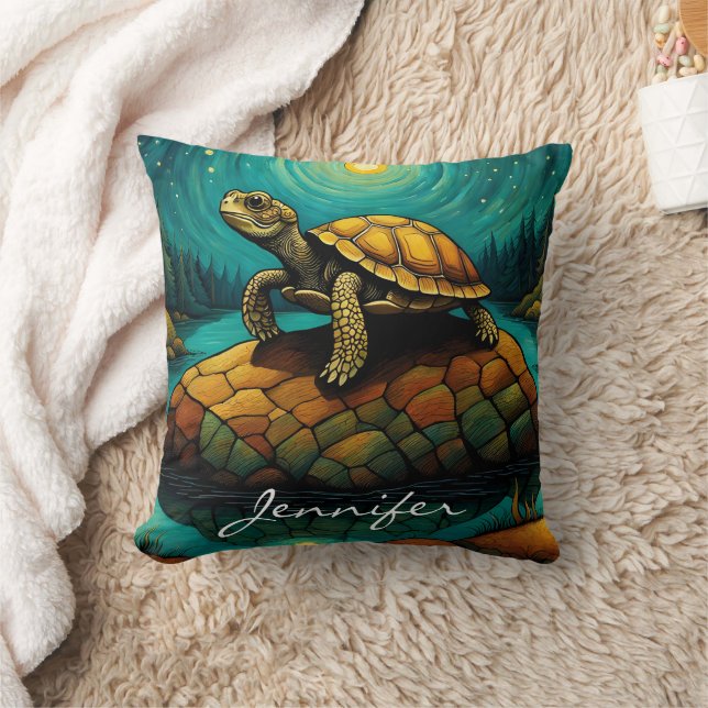 Rock River Nature Turtle Name Throw Pillow (Blanket)