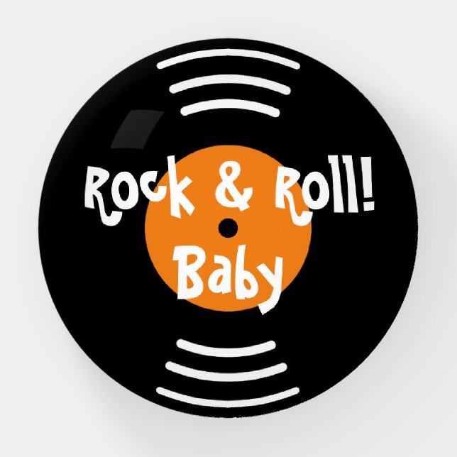 Rock & Roll black vinyl record domed paperweight (Front)