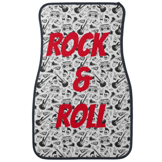 Rock & Roll car mat - red & black - customize text (Front)