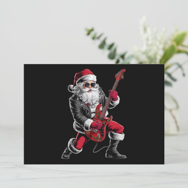 Rock & Roll Christmas Santa Claus Guitar Player Holiday Card (Standing Front)