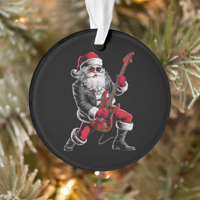Rock & Roll Christmas Santa Claus Guitar Player Ornament (Tree)