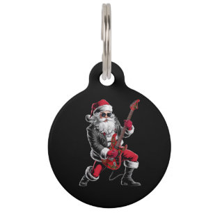 Rock & Roll Christmas Santa Claus Guitar Player Pet ID Tag