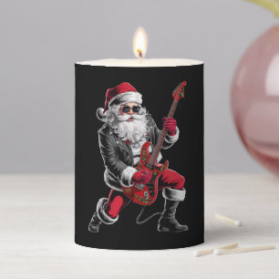 Rock & Roll Christmas Santa Claus Guitar Player Pillar Candle
