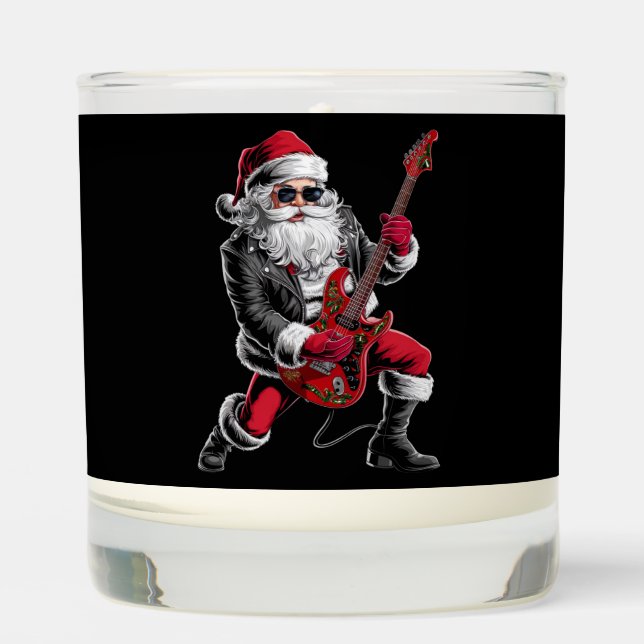 Rock & Roll Christmas Santa Claus Guitar Player Scented Candle (Front)