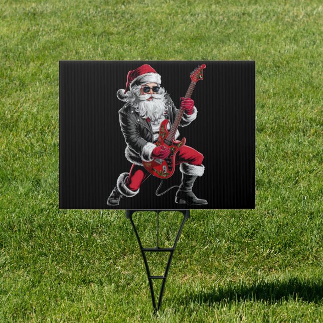 Rock & Roll Christmas Santa Claus Guitar Player Sign (Insitu)