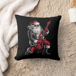 Rock & Roll Christmas Santa Claus Guitar Player Throw Pillow