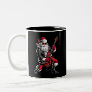 Rock & Roll Christmas Santa Claus Guitar Player Two-Tone Coffee Mug