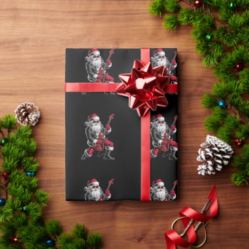 Rock  Roll Christmas Santa Claus Guitar Player Wrapping Paper