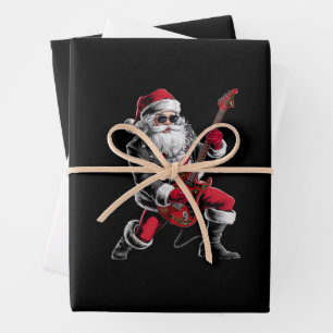 Rock & Roll Christmas Santa Claus Guitar Player Wrapping Paper Sheets