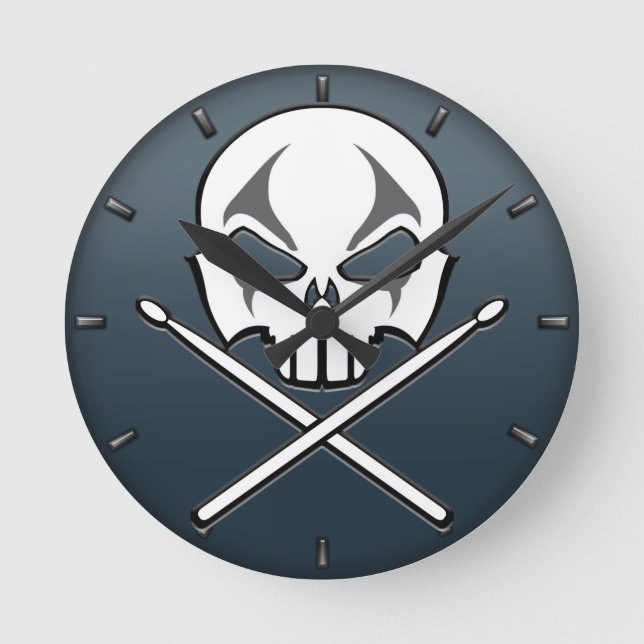 Rock & Roll Clock Heavy Metal Drummer Wall Clock (Front)