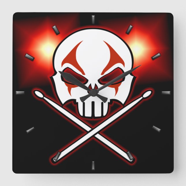 Rock & Roll Clock Heavy Metal Drummer Wall Clock (Front)