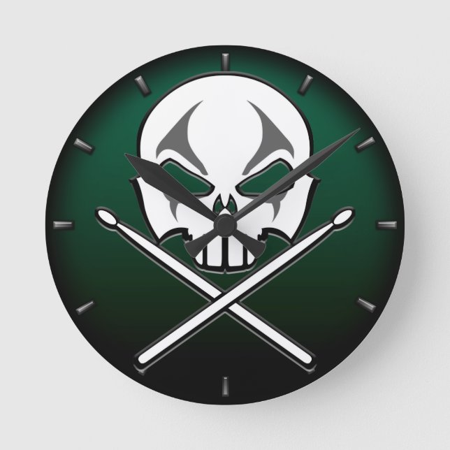Rock & Roll Clock Heavy Metal Drummer Wall Clock (Front)