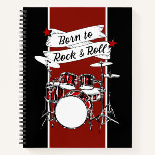 Rock & Roll Drum Kit Rock Star Drummer Boy Music N Notebook