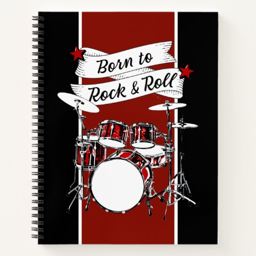 Rock  Roll Drum Kit Rock Star Drummer Boy Music N Notebook