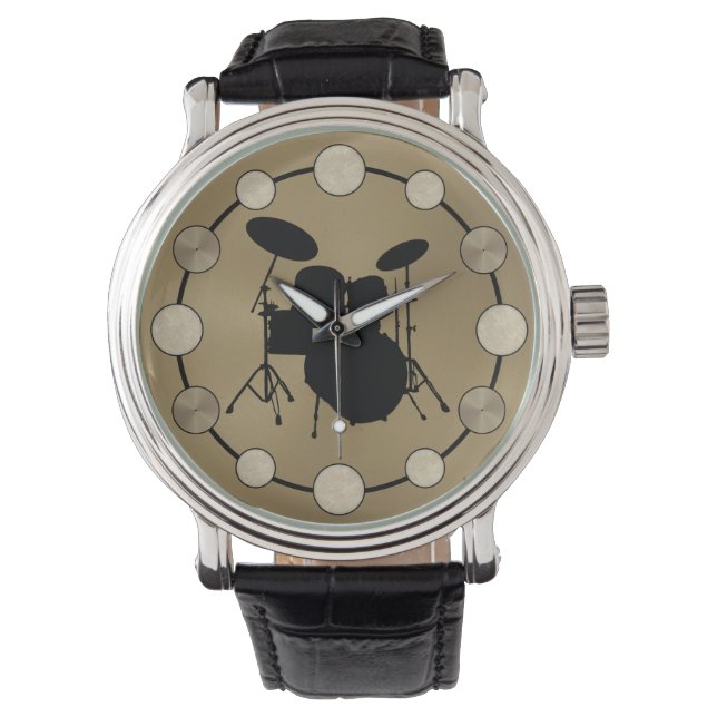 Rock & Roll Drummer Snare Drum Kit Cymbal Musician Watch (Front)