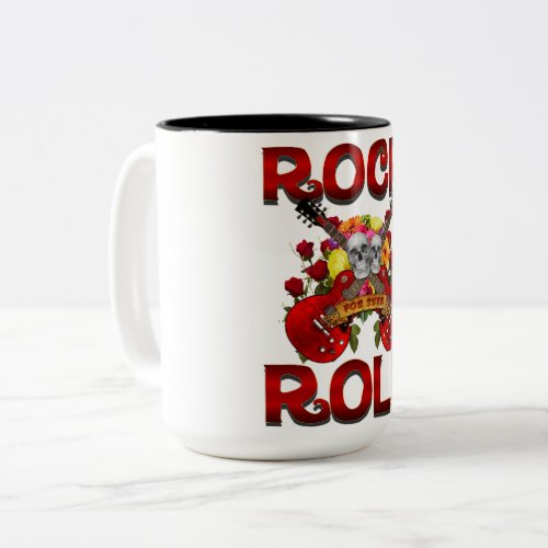 Rock Roll For Ever Skulls Two_Tone Coffee Mug
