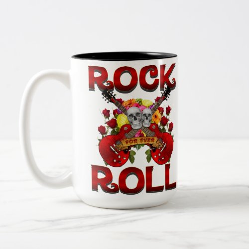 Rock Roll For Ever Skulls Two_Tone Coffee Mug