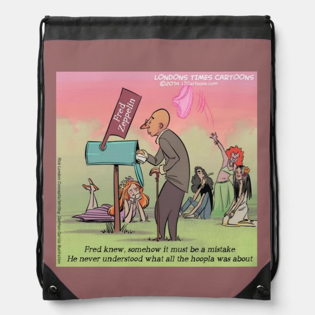 Rock & Roll Fred Funny Drawstring Backpack (Front)