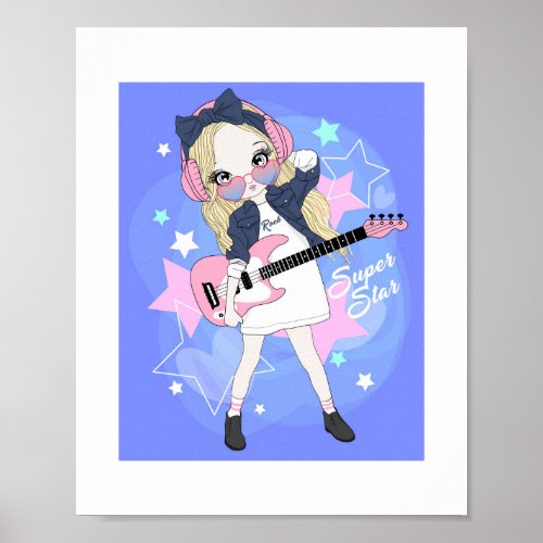 Rock  Roll Girl With Guitar Music Poster