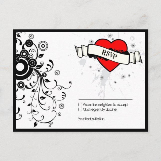 Rock & Roll Grungy Heart Music Themed Wedding Invitation Postcard (Front)