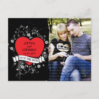 Rock & Roll Grungy Heart Photo Save The Date Announcement Postcard by poptasticbride at Zazzle