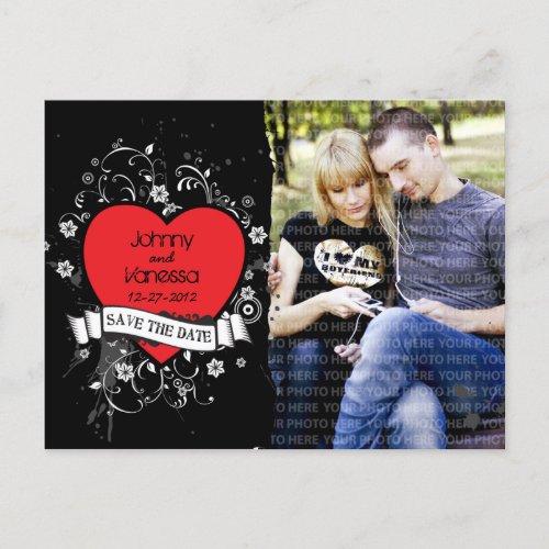 Rock  Roll Grungy Heart Photo Save the Date Announcement Postcard