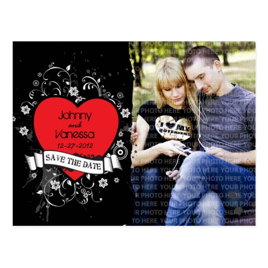Rock & Roll Grungy Heart Photo Save the Date Postcard