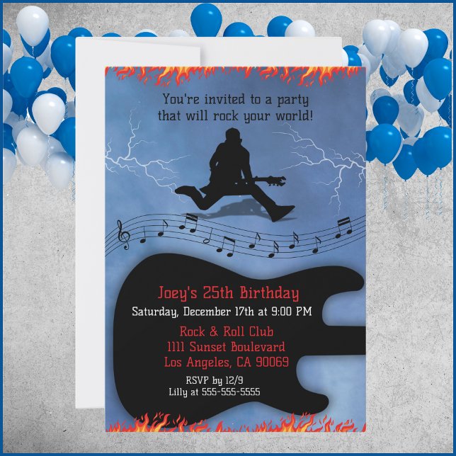 Rock & Roll Guitar Birthday Party Invites (Rock & Roll Guitar Birthday Party Invites)