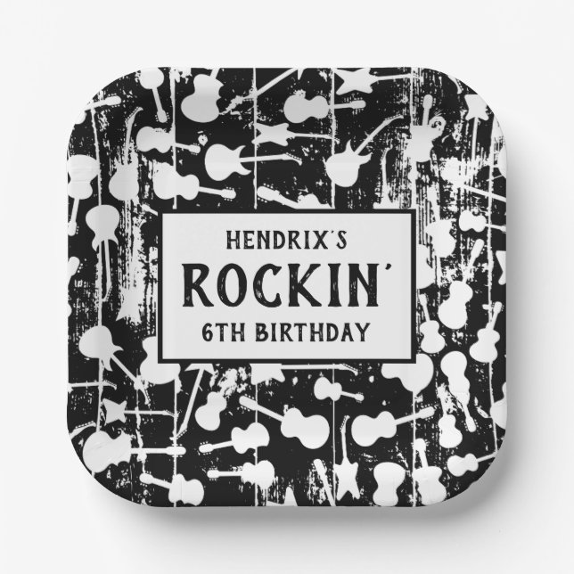 Rock & Roll Guitar Birthday Party Paper Plates (Front)