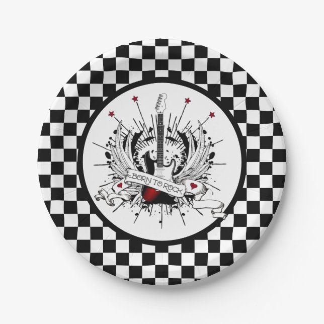 Rock & Roll Guitar Born to Rock Musician Party Paper Plates (Front)