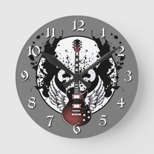 Rock  Roll Guitar Rockabilly Heavy Metal Musician Round Clock