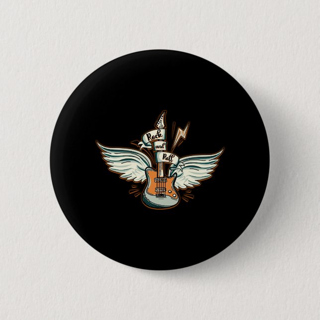 Rock & Roll Guitar Wings Music Button (Front)