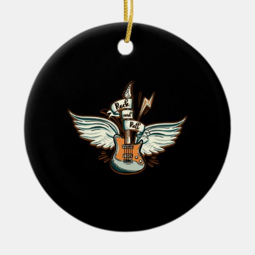 Rock  Roll Guitar Wings Music Ceramic Ornament