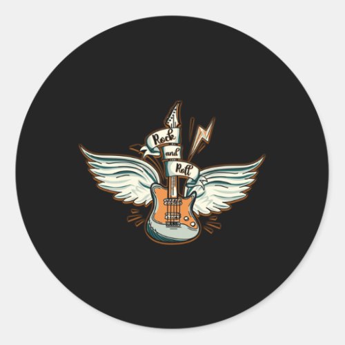 Rock  Roll Guitar Wings Music Classic Round Sticker