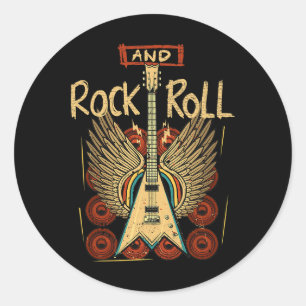 Rock Roll Guitar Wings Rock Music Vintage Rocker G Classic Round Sticker