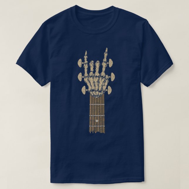 Rock & Roll Hand Skeleton Guitar Rock On Rock Musi T-Shirt (Design Front)