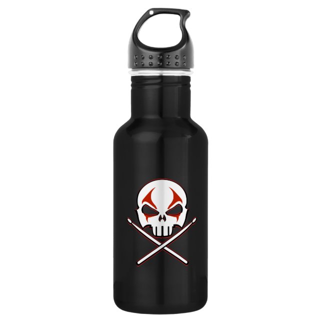 Rock & Roll Heavy Metal Drummer Water Bottle (Front)